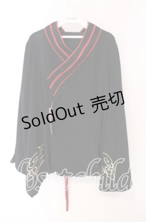画像: metamorphose / 【プラスサイズ】刺しゅう入り着物合わせ風ブラウス  クロ O-25-08-26-080-ME-BL-IG-OS