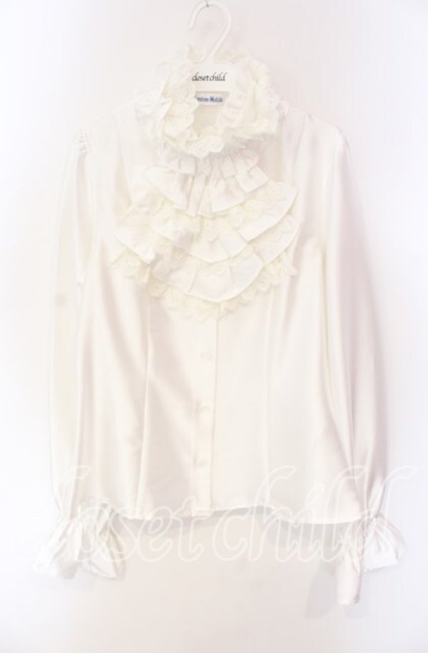 画像1: Moi-meme-Moitie / 薔薇レースストライプジャボ付きブラウス (9号) 9号 ホワイト O-25-08-26-093-MO-BL-IG-OS (1)