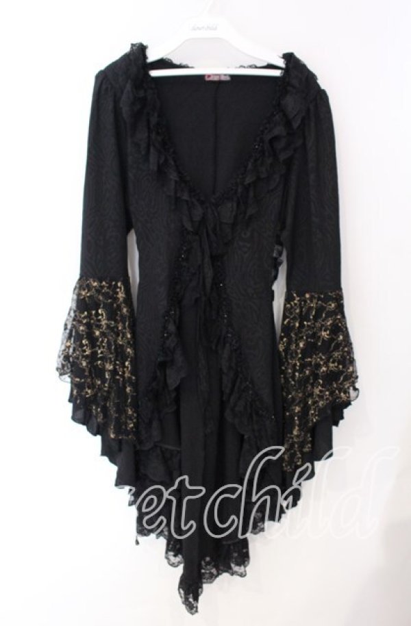 画像1: Qutie Frash / 姫袖レースカーデ  ブラック×ゴールド O-25-08-26-102-QU-OP-IG-OS (1)