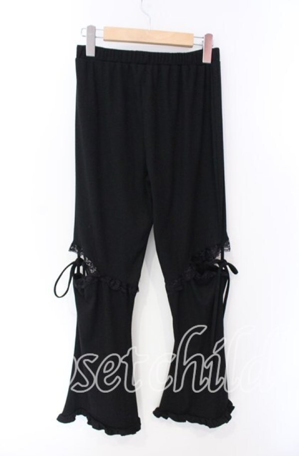 画像2: merry jenny / レースカットフリルリブパンツ  クロ O-25-08-26-118-LO-PA-IG-ZT044 (2)