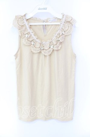 画像: axes femme / バラ付レース襟タンク M クリーム O-25-08-26-018-AX-TO-YM-OS