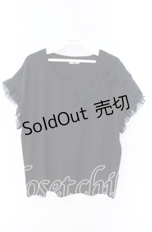 画像: axes femme / フラワーレーススクエアTシャツ M クロ O-25-08-26-019-AX-TO-YM-OS