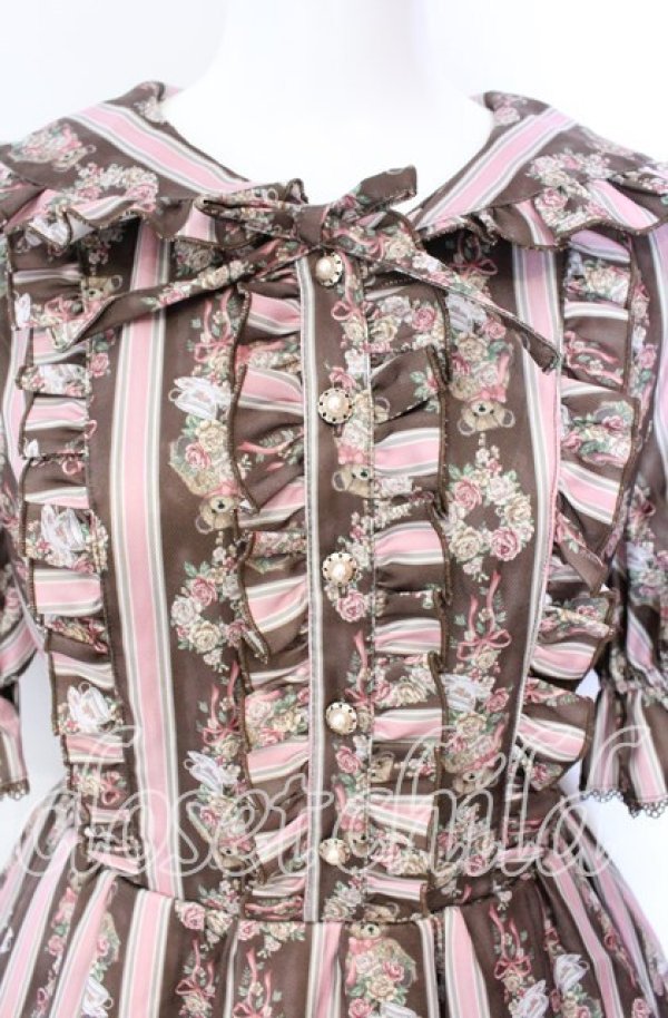 画像2: axes femme kawaii / RosyBear柄ワンピース M チャ O-25-08-26-028-AX-OP-YM-ZT070 (2)