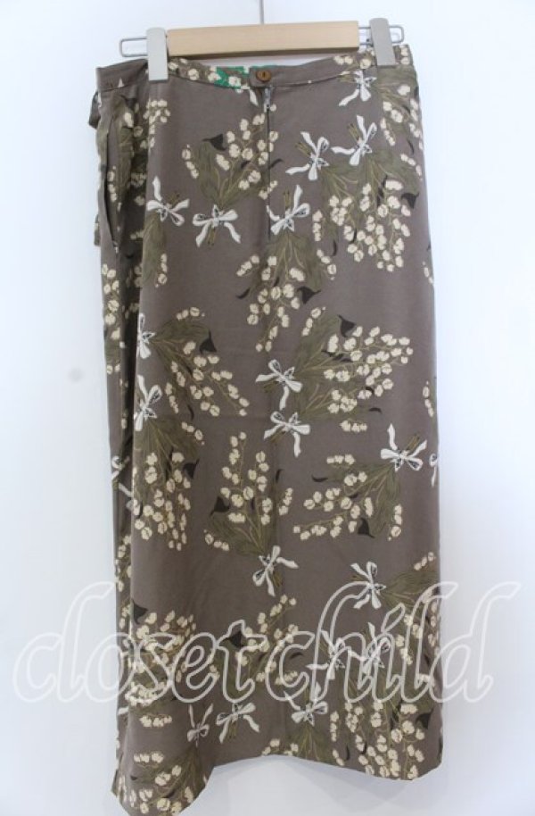 画像2: INGEBORG / すずらんプリントフロントリボンスカート  ブラウン O-25-08-27-081-LO-SK-IG-ZT022 (2)