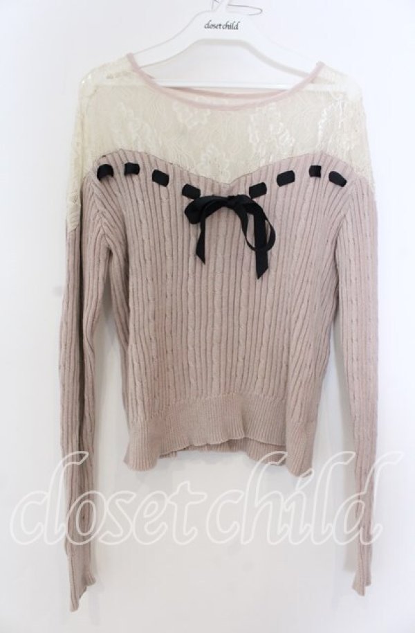 画像1: evelyn / デコルテレースリボンニット  ピンク O-25-08-27-032-LO-TO-OW-ZT484 (1)