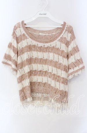 画像: axes femme / 裾レースボーダーニットプルオーバー M ピンク×キナリ O-25-08-28-1036-AX-TO-OW-OS