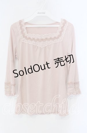 画像: axes femme / フラワーレース配色7部袖カットソー M ピンク O-25-08-28-1005-AX-TO-OW-OS