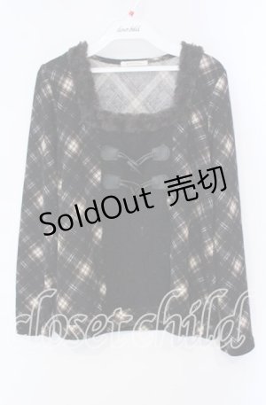 画像: axes femme / ファー配色チェックプルオーバー M クロ O-25-08-28-1013-AX-TO-OW-OS