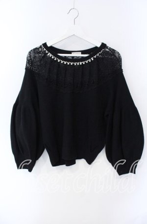 画像: axes femme / レース使ボリュームニットプルオーバー M クロ O-25-08-28-1018-AX-TO-OW-OS