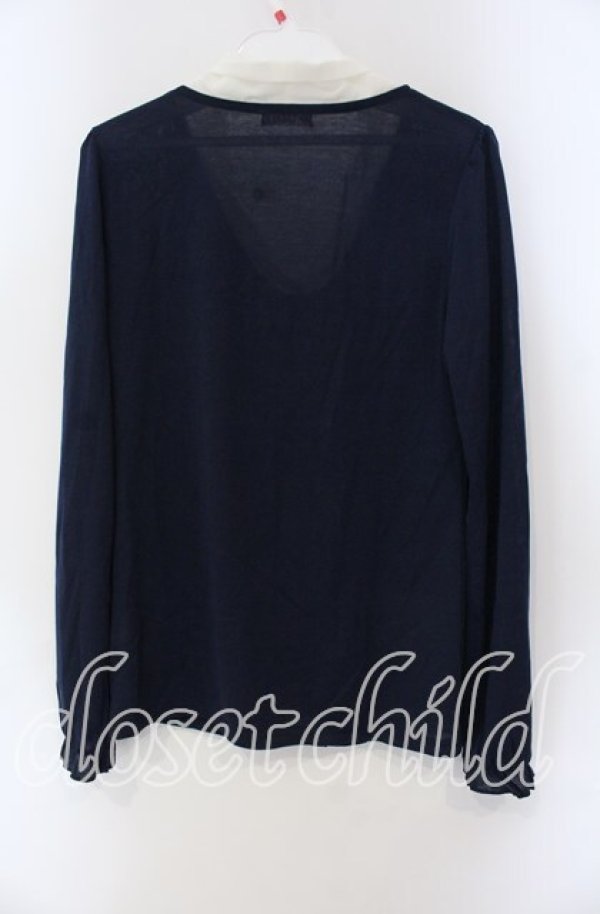 画像2: axes femme / ボウタイブラウス風プルオーバー M ネイビー O-25-08-28-1003-AX-TO-OW-ZT257 (2)