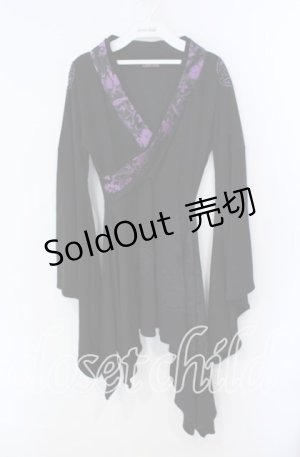 画像: Qutie Frash / 和柄切替振袖ワンピース  ブラック×パープル O-25-08-28-022-QU-OP-OW-OS