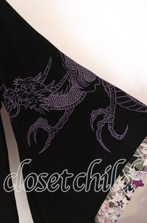 画像2: Qutie Frash / ちりめん切り替え着物袖カーディガン  ブラック O-25-08-28-026-QU-TO-OW-ZT076 (2)