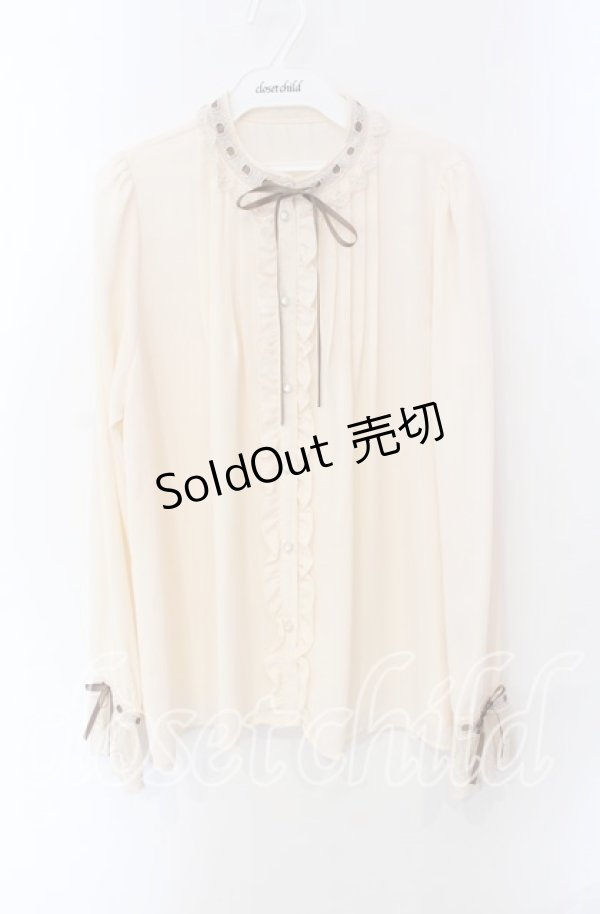 画像1: axes femme / はしごレース使いブラウス L キナリ O-25-08-30-032-AX-BL-OW-OS (1)