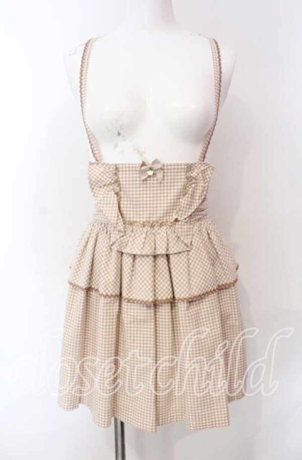 画像1: Emily Temple cute / ギンガムエプロンキャミソールワンピース  ベージュ O-25-08-30-033-ET-OP-OW-ZT261 (1)