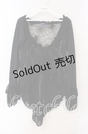 画像: Qutie Frash / ホックデザイン蜘蛛メッシュカーディガン  ブラック O-25-08-30-040-QU-TO-OW-OS
