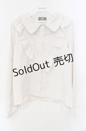 画像: Rojita / レース透かしVフリルブラウス F アイボリー O-25-08-30-066-LO-BL-OW-OS