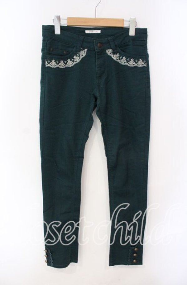 画像1: axes femme / ローズ刺繍パンツ M グリーン O-25-08-30-075-AX-PA-OW-ZT257 (1)