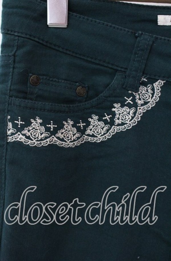 画像2: axes femme / ローズ刺繍パンツ M グリーン O-25-08-30-075-AX-PA-OW-ZT257 (2)