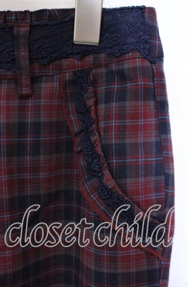 画像2: axes femme / レース配色チェックパンツ M ワイン O-25-08-30-076-AX-PA-OW-ZT272 (2)