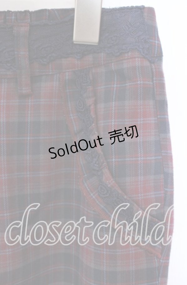 画像2: axes femme / レース配色チェックパンツ M ワイン O-25-08-30-076-AX-PA-OW-ZT272 (2)