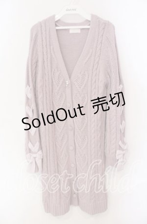 画像: LODISPOTTO / フワリボンハートケーブルロングカーディガン M ラベンダーピンク O-25-08-30-083-LO-TO-OW-OS