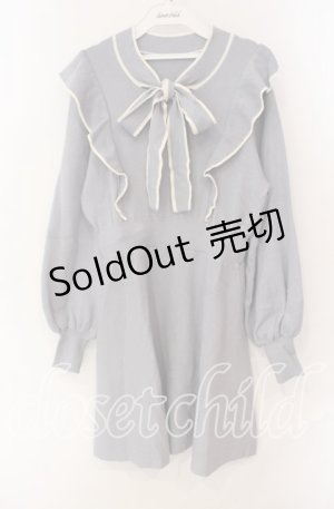 画像: DearMyLoveRose / ボウタイニットフレアワンピース LL〜3L ブルー O-25-08-30-100-EL-OP-OW-OS