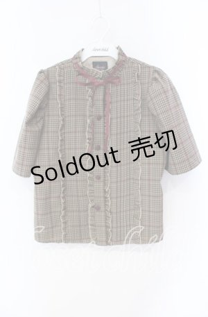 画像: Swankiss / PI check frill ブラウス F ベージュ O-25-08-30-102-CA-OP-OW-OS