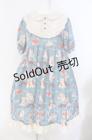 画像: LOLITA / 猫柄ワンピース M ブルーグリーン O-25-08-30-010-LO-OP-OW-OS
