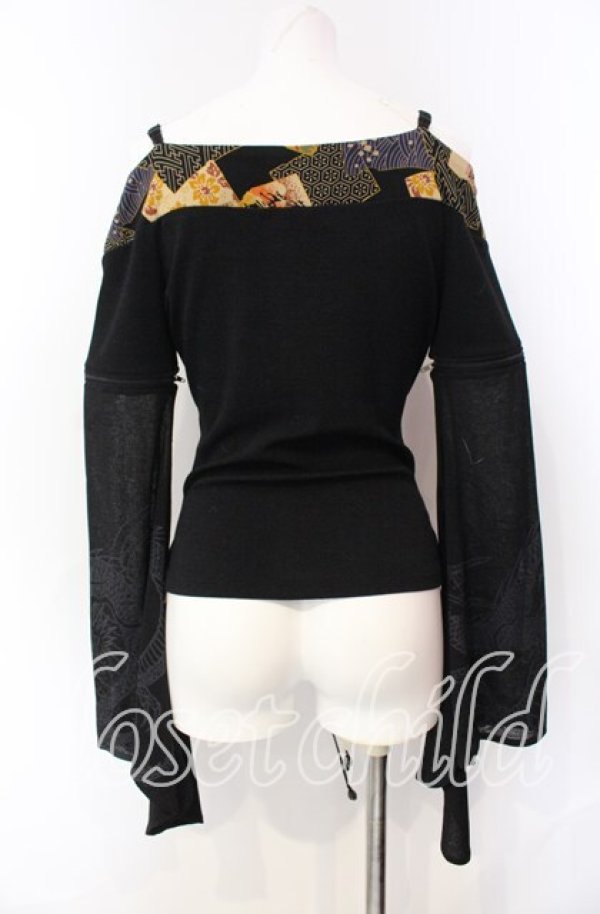 画像4: Qutie Frash / ちりめん切り替えオフショル着物チュニック  ブラック O-25-08-30-012-QU-TO-OW-ZI (4)