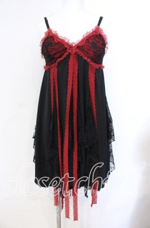 画像: Qutie Frash / カップ入蜘蛛メッシュベビードールワンピース  ブラック×レッド O-25-08-30-015-QU-OP-OW-OS