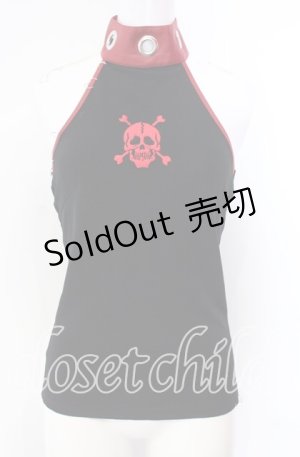 画像: Qutie Frash / スカル刺繍ホルタートップス  ブラック×レッド O-25-08-30-016-QU-TO-OW-OS