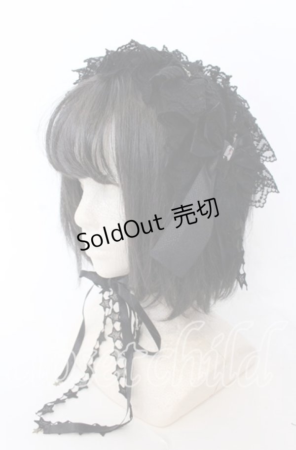 画像1: metamorphose / Magical moon light レースフリルヘッドドレス  クロ O-25-08-31-091-ME-AC-OW-OS (1)