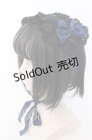 画像: ATELIER PIERROT / Lace-up Frill Headdress  ブラック×ネイビー O-25-08-31-047-EL-AC-OW-OS