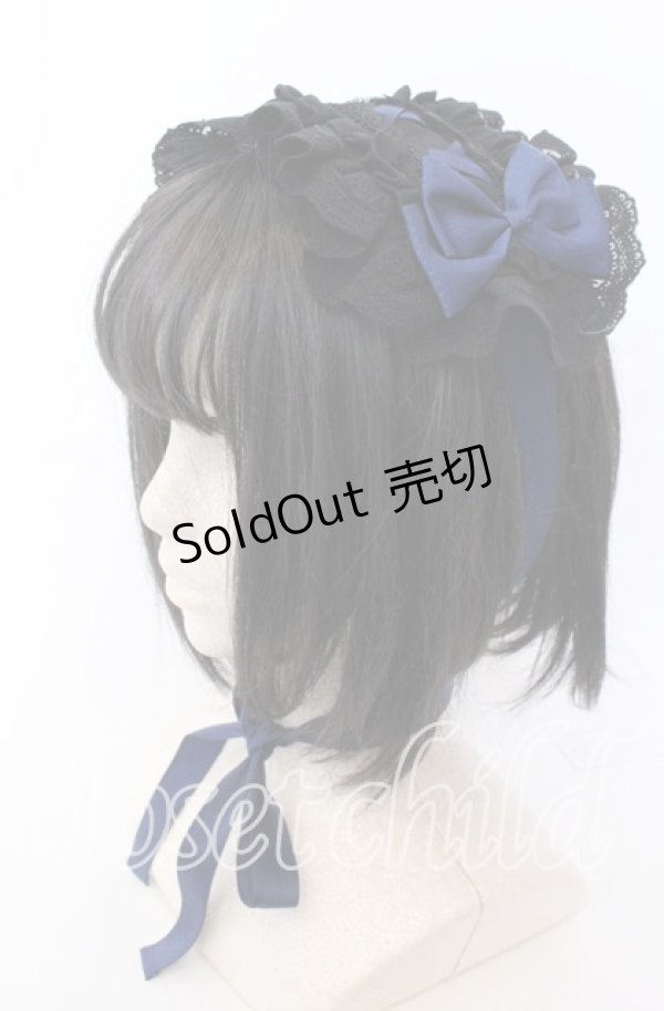 画像1: ATELIER PIERROT / Lace-up Frill Headdress  ブラック×ネイビー O-25-08-31-047-EL-AC-OW-OS (1)