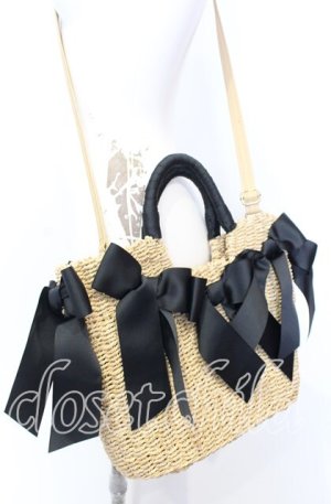 画像: INGEBORG / リボンデザインメイズバッグ  ナチュラル×クロ O-25-09-03-004-LO-BG-IG-OS