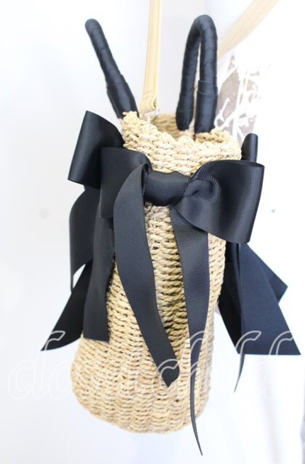 画像3: 【SALE】INGEBORG / リボンデザインメイズバッグ  ナチュラル×クロ O-25-09-03-004-LO-BG-IG-ZT501 (3)