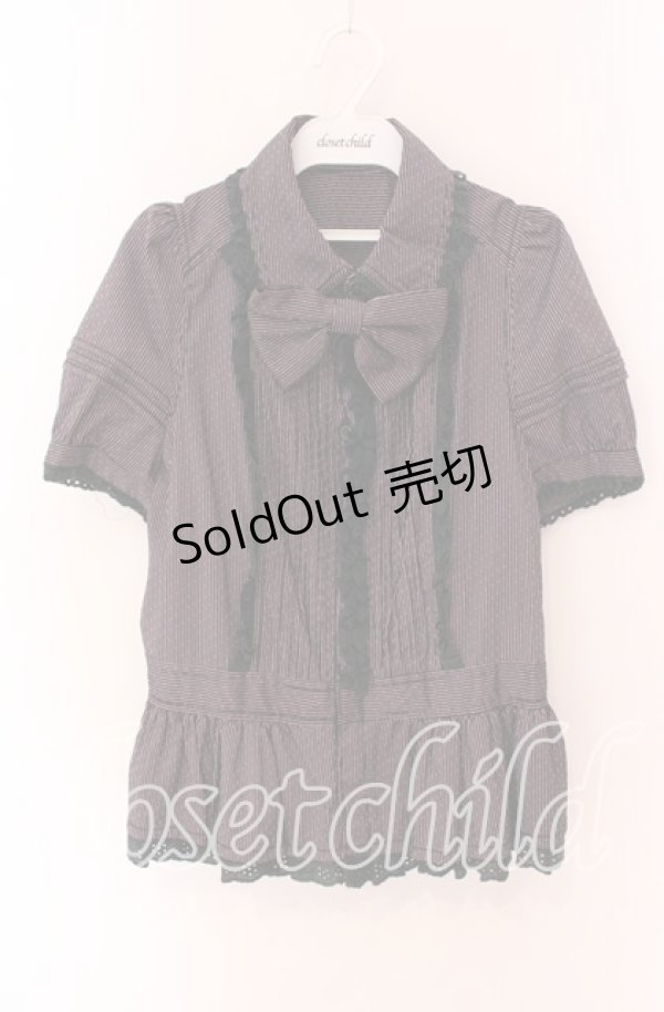 画像1: ALGONQUINS / ドットストライプ半袖ブラウス  ピンク×ブラック O-25-09-04-053-AL-BL-IG-OS (1)