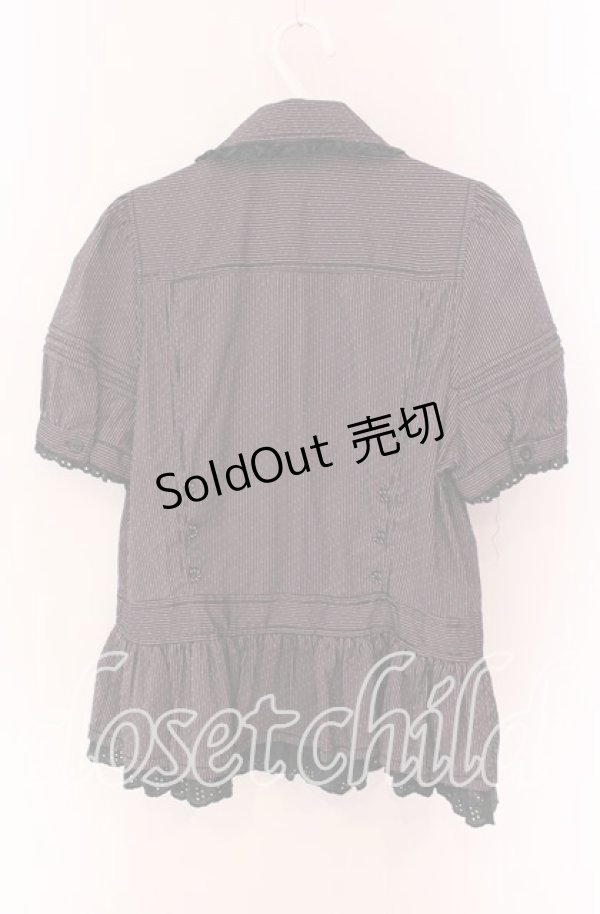 画像3: ALGONQUINS / ドットストライプ半袖ブラウス  ピンク×ブラック O-25-09-04-053-AL-BL-IG-OS (3)