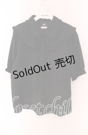 画像: Rojita / フリル衿ブローチ付き半袖ブラウス【ブローチ欠品】 F クロ O-25-09-04-058-LO-BL-OW-OS