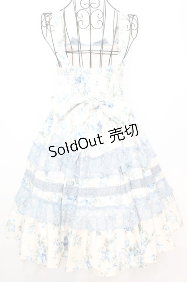 画像3: axes femme kawaii / アンティークローズ柄ジャンパースカート M アイボリーｘブルー O-25-09-04-1031-AX-OP-YM-OS (3)