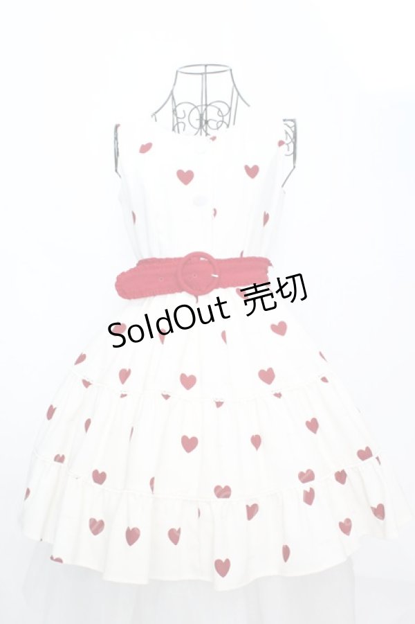 画像1: mille fille closet by LODISPOTTO / RetroFrenchハートワンピース M アイボリー×アカ O-25-09-04-1042-LO-OP-OW-OS (1)