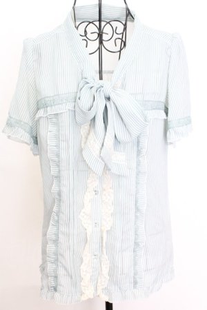画像: axes femme / ストライプリボンタイブラウス M ミント O-25-09-04-1012-AX-BL-YM-OS