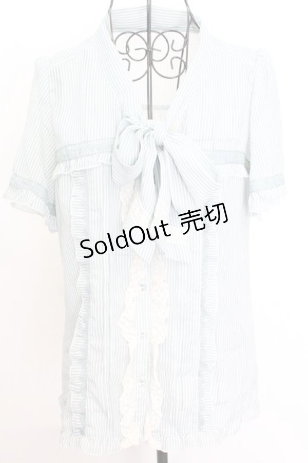 画像1: axes femme / ストライプリボンタイブラウス M ミント O-25-09-04-1012-AX-BL-YM-OS (1)