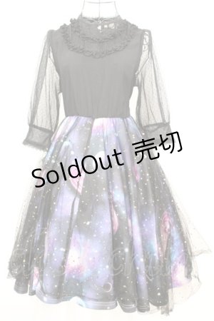 画像: Favorite / 宇宙柄×星空チュールワンピース  ブラックｘブルー O-25-09-04-1026-LO-OP-YM-OS