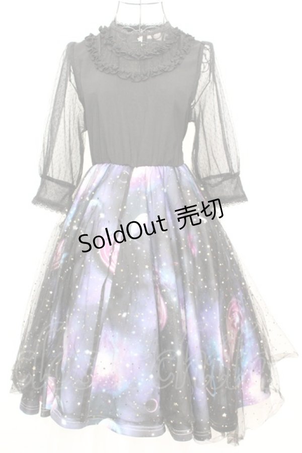 画像1: Favorite / 宇宙柄×星空チュールワンピース  ブラックｘブルー O-25-09-04-1026-LO-OP-YM-OS (1)