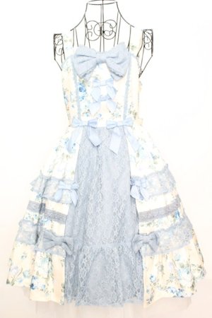 画像: axes femme kawaii / アンティークローズ柄ジャンパースカート M アイボリーｘブルー O-25-09-04-1031-AX-OP-YM-OS