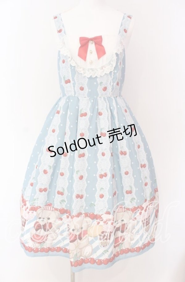 画像1: axes femme kawaii / クマパフェ総柄ジャンスカ M サックス O-25-09-04-006-AX-OP-IG-OS (1)