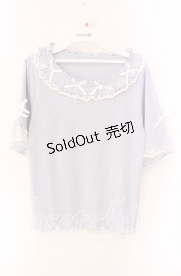 画像1: axes femme / リボン×レース×フリルプルオーバー F サックス O-25-09-04-072-AX-TO-OW-OS (1)