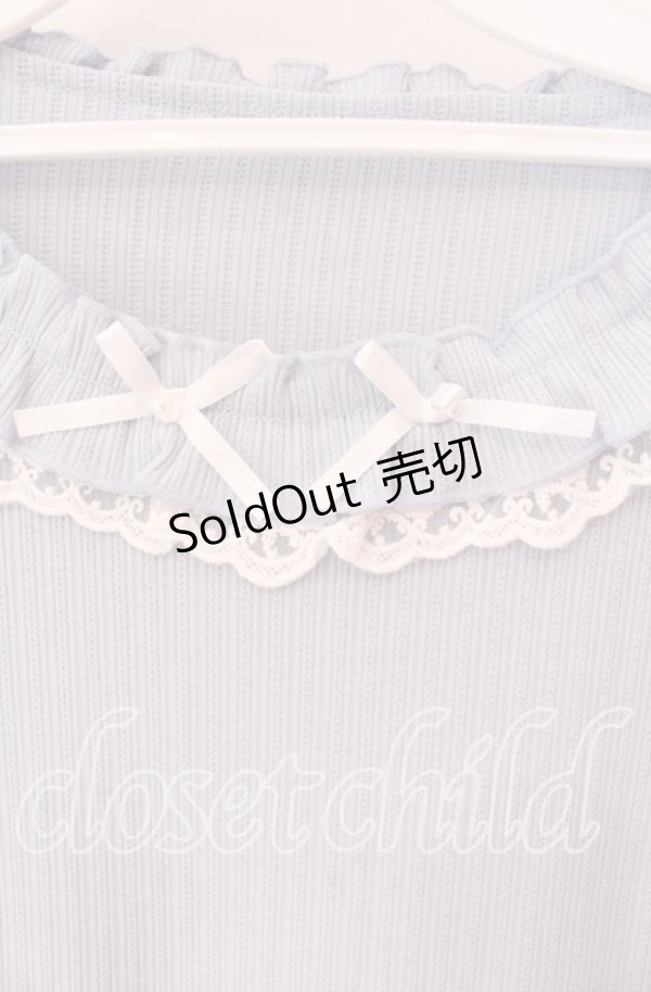 画像2: axes femme / リボン×レース×フリルプルオーバー F サックス O-25-09-04-072-AX-TO-OW-OS (2)