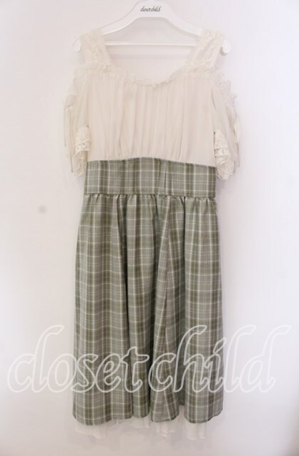 画像1: axes femme / 2Wayドッキングワンピース F アイボリー×グリーン O-25-09-04-074-AX-OP-OW-OS (1)